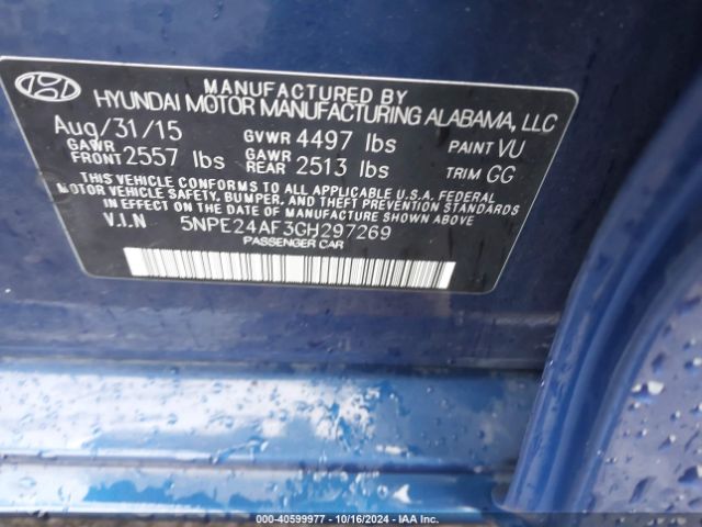 5NPE24AF3GH297269 Hyundai SONATA SE