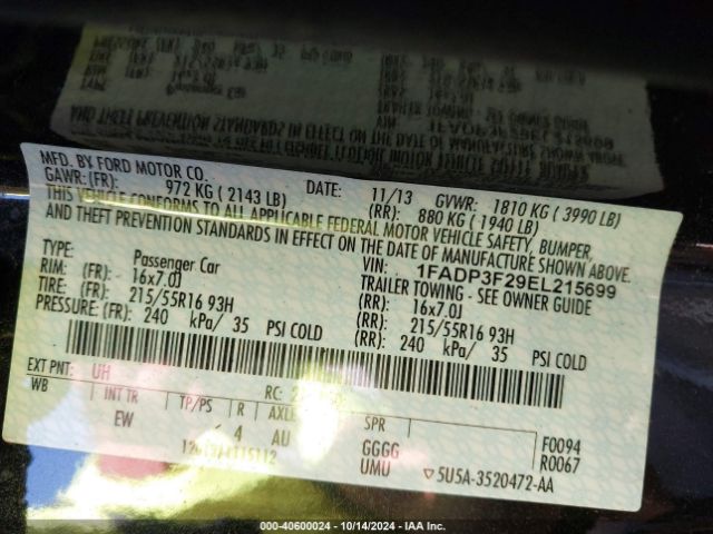 1FADP3F29EL215699 Ford FOCUS SE