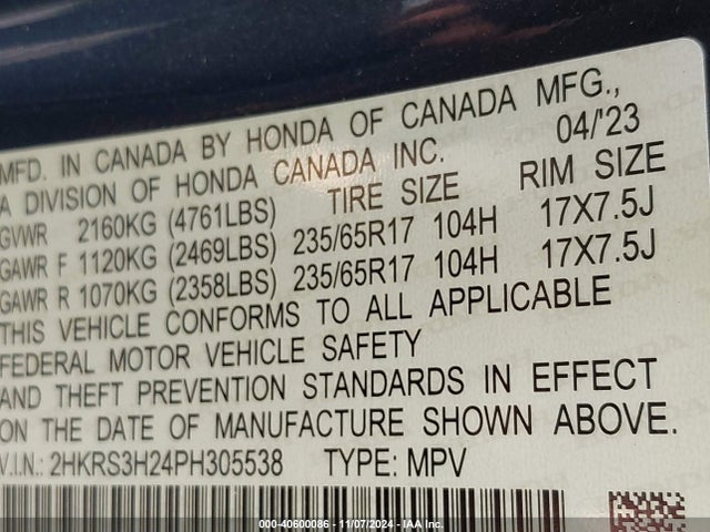 Honda Cr-v Lx 2wd 2023 2HKRS3H24PH305538 Image 9