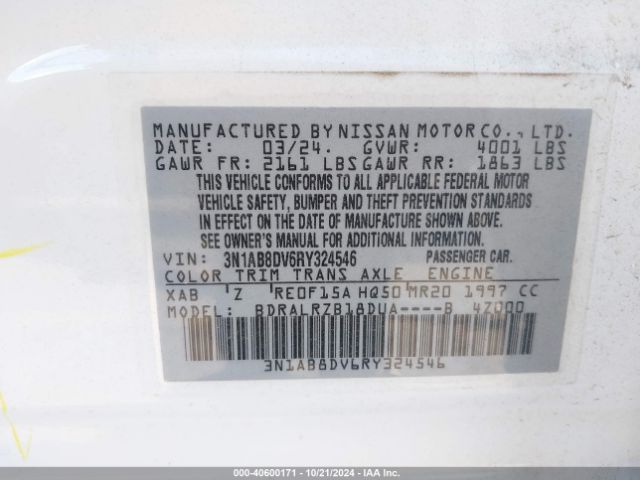 3N1AB8DV6RY324546 Nissan Sentra Sr Xtronic Cvt