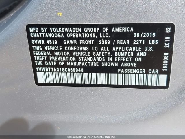 1VWBT7A31GC069948 Volkswagen Passat 1.8t Se