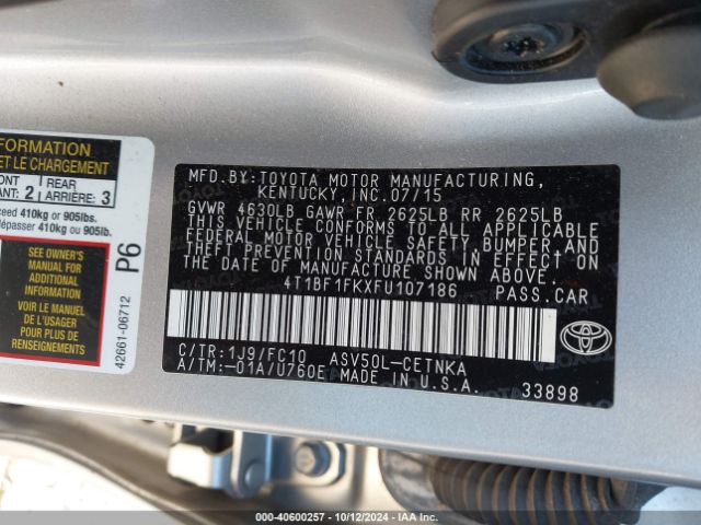 4T1BF1FKXFU107186 Toyota CAMRY LE
