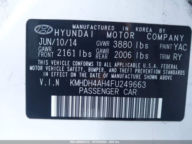 KMHDH4AH4FU249663 Hyundai Elantra Sport