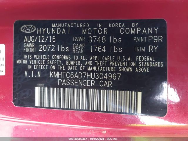 KMHTC6AD7HU304967 Hyundai Veloster