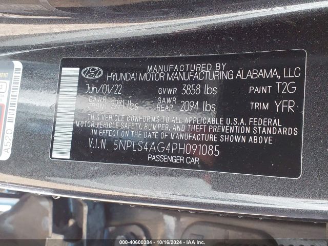 5NPLS4AG4PH091085 Hyundai ELANTRA SEL