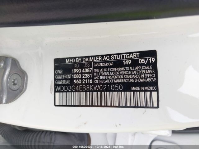 WDD3G4EB8KW021050 Mercedes-Benz A 220