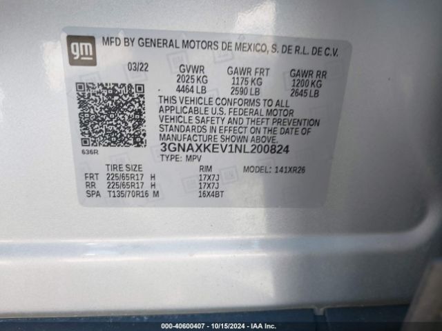 3GNAXKEV1NL200824 Chevrolet Equinox Fwd Lt