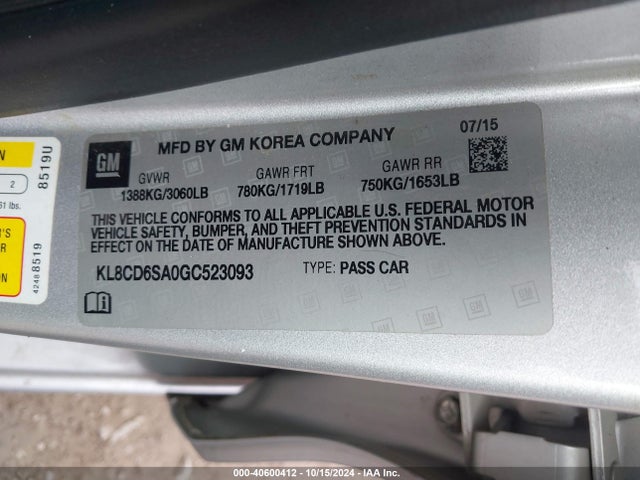 Chevrolet Spark 1lt Cvt 2016 KL8CD6SA0GC523093 Image 9