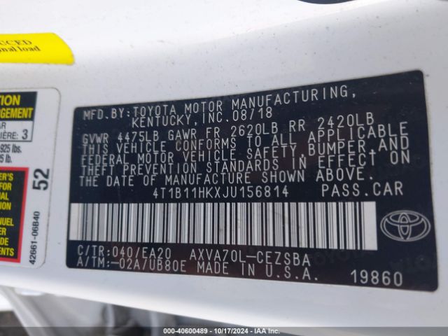 4T1B11HKXJU156814 Toyota CAMRY SE