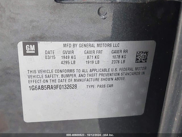 Cadillac ATS LUXURY 2015 1G6AB5RA9F0132628 Image 9
