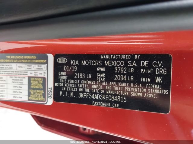 3KPF54AD3KE084815 KIA FORTE EX