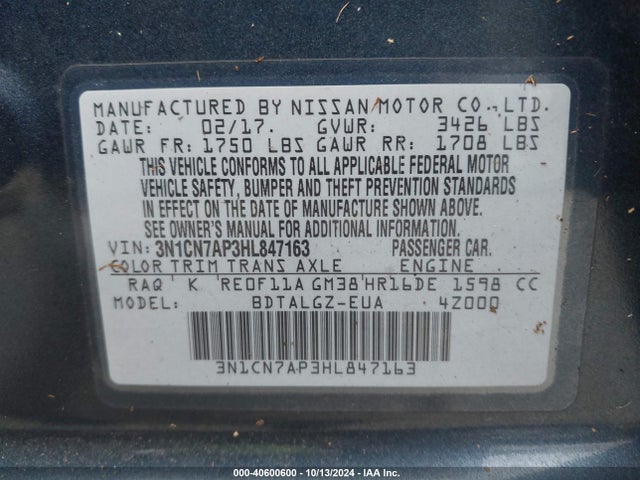 Nissan Versa 1.6 Sl 2017 3N1CN7AP3HL847163 Image 9