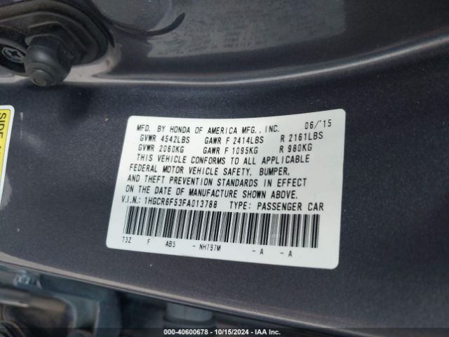 1HGCR6F53FA013788 Honda Accord Hybrid Ex-l