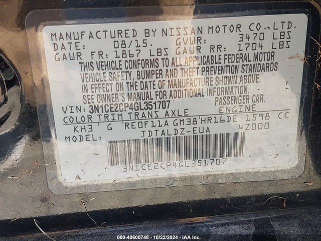 Nissan Versa Note S (sr)/s Plus/sl/sr/sv 2016 3N1CE2CP4GL351707 Image 9