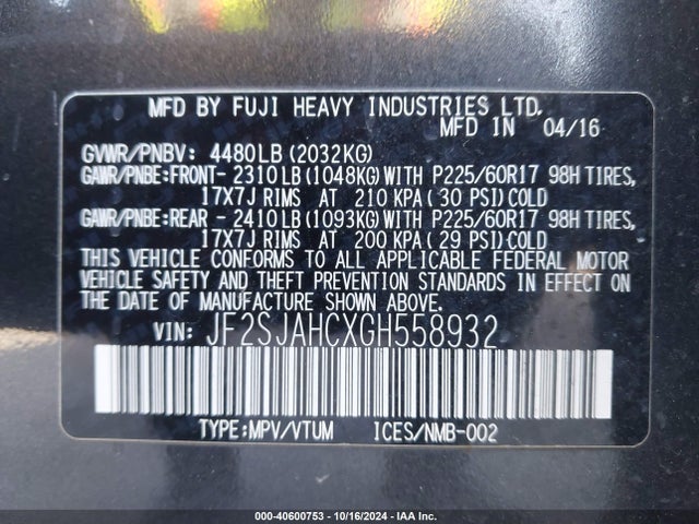 JF2SJAHCXGH558932 Subaru Forester 2.5i Limited