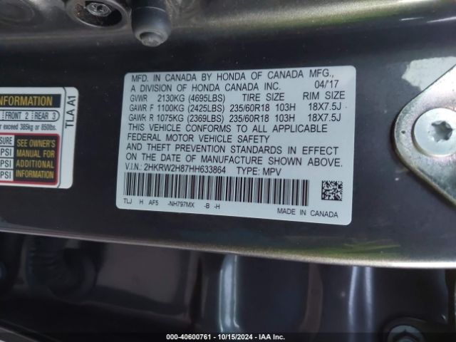 2HKRW2H87HH633864 Honda Cr-v Ex-l/ex-l Navi
