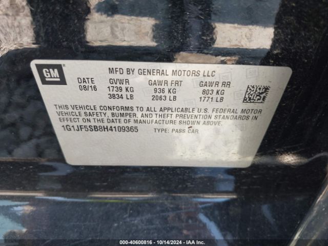 1G1JF5SB8H4109365 Chevrolet Sonic Premier Auto