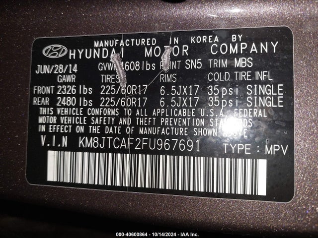 Hyundai TUCSON GLS 2015 KM8JTCAF2FU967691 Image 9