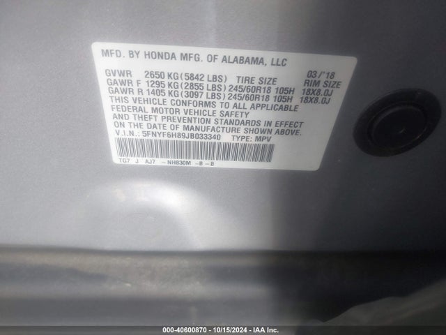 Honda Pilot Ex-l 2018 5FNYF6H89JB033340 Image 9