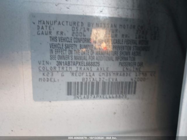 3N1AB7APXEL668825 Nissan Sentra Fe+ S/fe+ Sv/s/sl/sr/sv