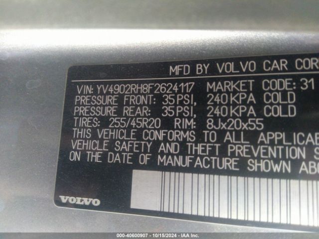 YV4902RH8F2624117 Volvo Xc60 T6 R-design Platinum