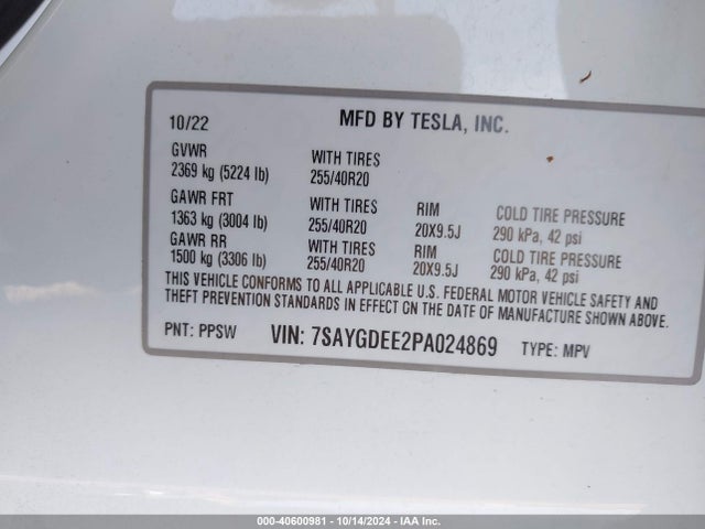 2023 TESLA MODEL Y 7SAYGDEE2PA024869 Photo 8