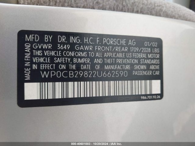 2002 PORSCHE BOXSTER WP0CB29822U662590 Photo 8