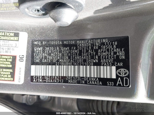 Toyota COROLLA LE 2019 2T1BURHE1KC211038 Image 9