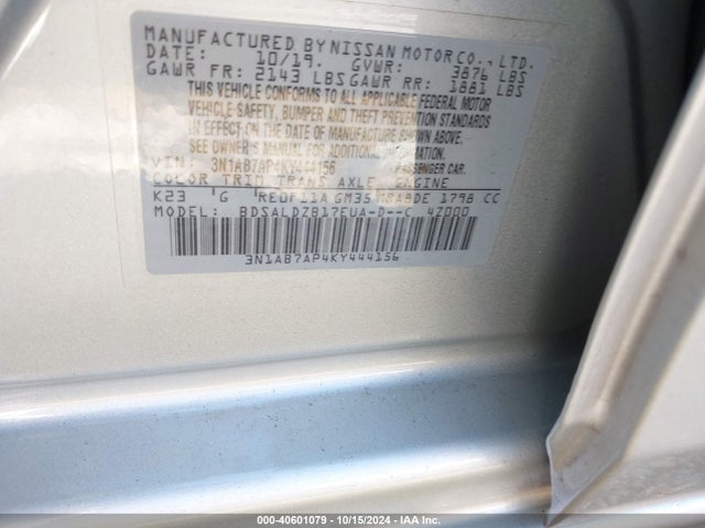 Nissan SENTRA SV 2019 3N1AB7AP4KY444156 Image 9