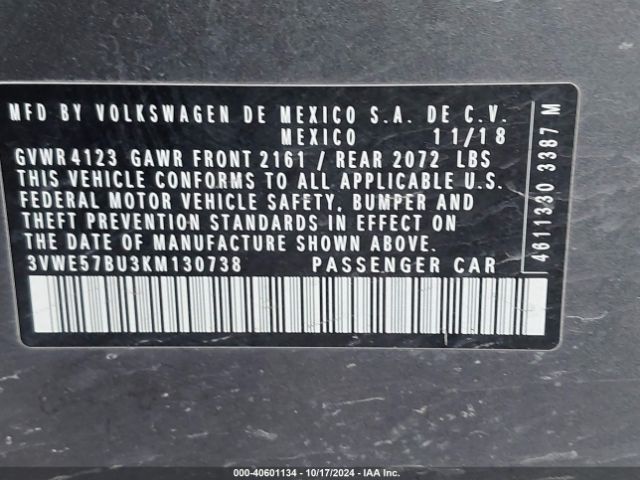 3VWE57BU3KM130738 Volkswagen Jetta 1.4t Sel