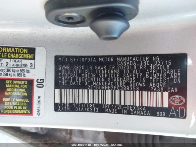 2T1BURHE7FC388358 Toyota Corolla S