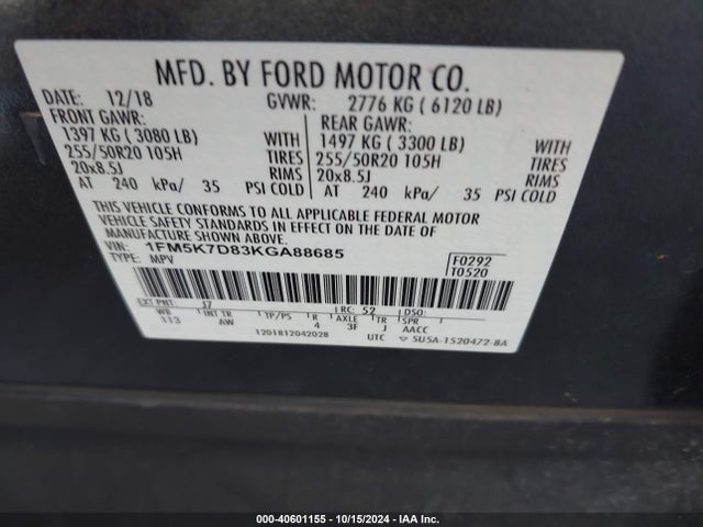 Ford EXPLORER XLT 2019 1FM5K7D83KGA88685 Image 9