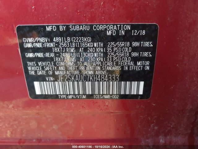 JF2SKAUC7KH484333 Subaru Forester Limited