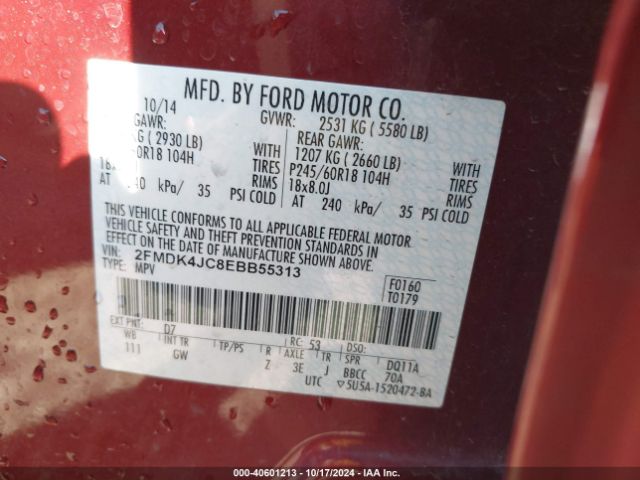 2FMDK4JC8EBB55313 Ford EDGE SEL