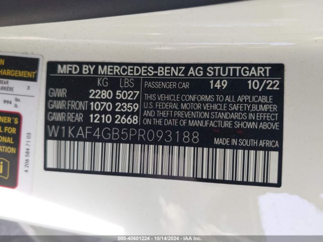 W1KAF4GB5PR093188 Mercedes-Benz C 300 Sedan