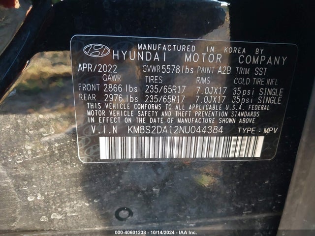 Hyundai Santa Fe Hybrid Blue 2022 KM8S2DA12NU044384 Image 9