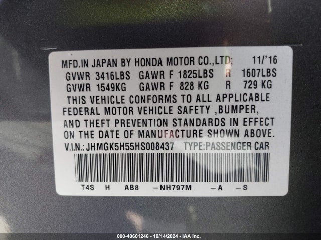 Honda FIT LX 2017 JHMGK5H55HS008437 Image 9