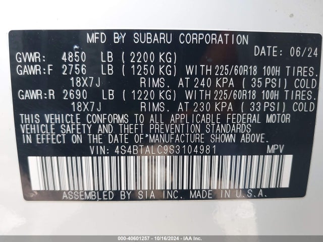 Subaru Outback Onyx Edition 2025 4S4BTALC9S3104981 Image 9