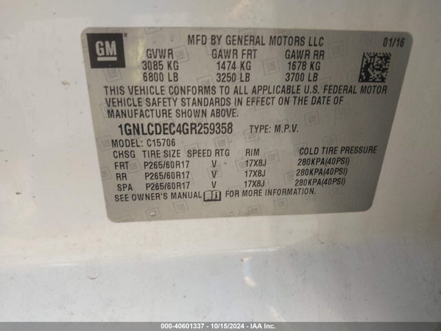 Chevrolet Tahoe Commercial Fleet 2016 1GNLCDEC4GR259358 Image 9