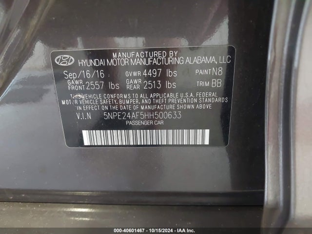 5NPE24AF5HH500633 Hyundai SONATA SE