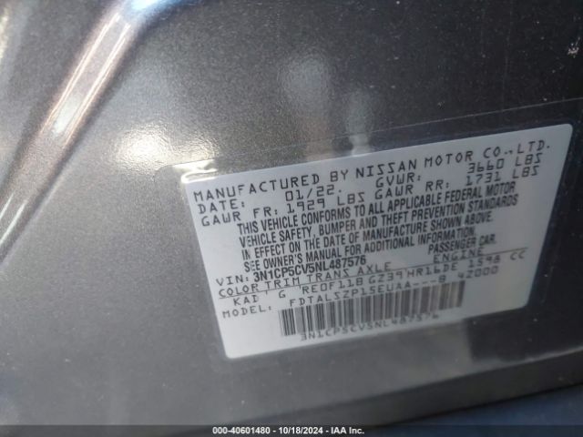 3N1CP5CV5NL487576 Nissan Kicks Sv Xtronic Cvt