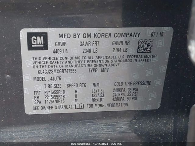 KL4CJ2SMXGB747555 Buick Encore Sport Touring