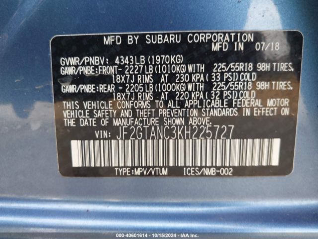 JF2GTANC3KH225727 Subaru Crosstrek 2.0i Limited