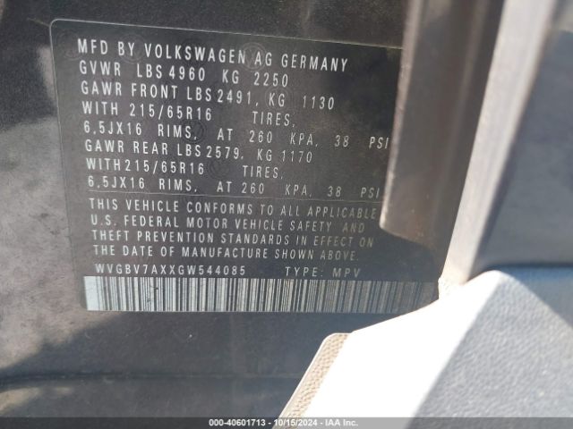 WVGBV7AXXGW544085 Volkswagen TIGUAN S