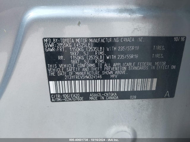 2T3YFREV5HW324546 Toyota Rav4 Platinum