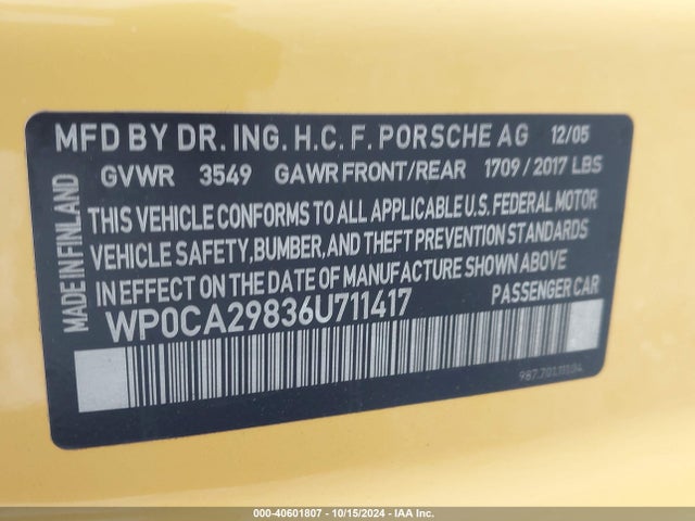 2006 PORSCHE BOXSTER WP0CA29836U711417 Photo 8