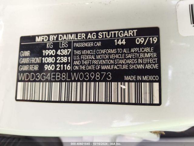 WDD3G4EB8LW039873 Mercedes-Benz A 220