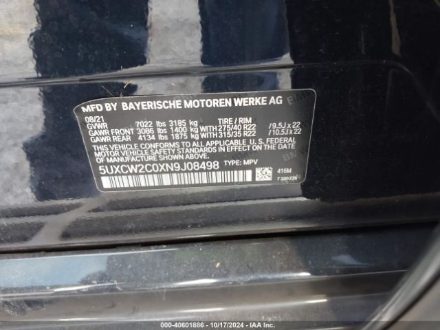5UXCW2C0XN9J08498 BMW X7 Xdrive40i