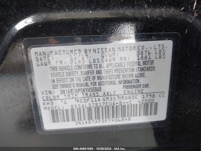 Nissan SENTRA SV 2019 3N1AB7AP5KY456848 Image 9