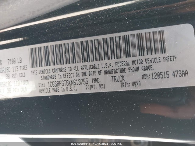 1C6SRFGT6KN613755 RAM 1500 Tradesman  4x4 5'7 Box